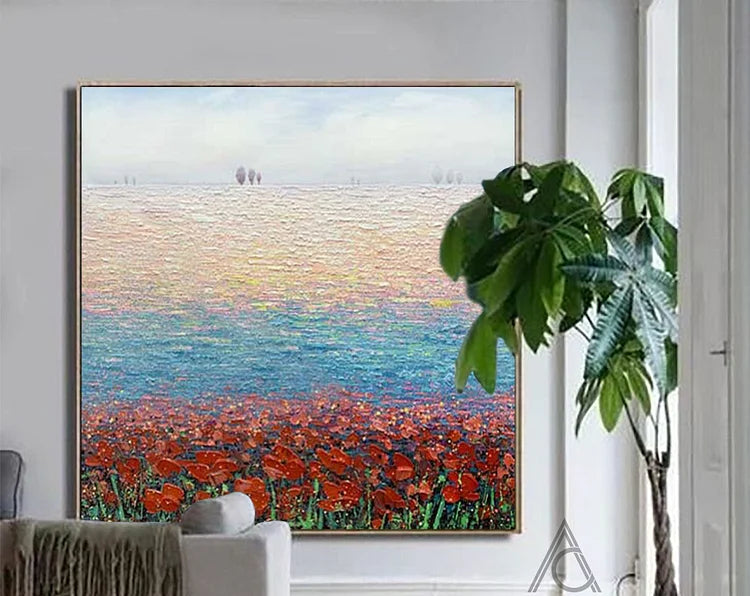 Oversize landscape wall art natural painting oil original flower painting on canvas flower wall art knife painting Bedroom Wall Decor