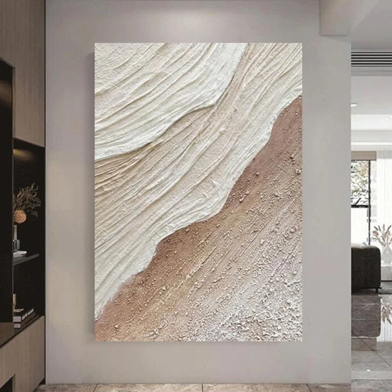 Textured Art Large oil painting Earth Tone Art Minimalist Painting White Texture Wall Decor White And Brown Wall Art Indie room decor