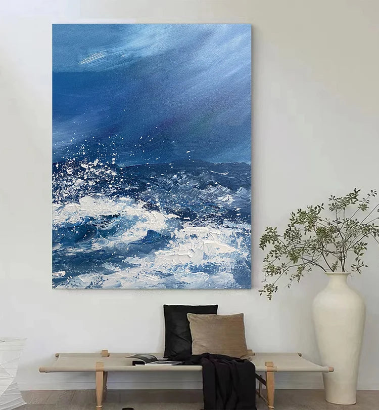 Large ocean sunset painting on canvas big ocean painting large wall art blue painting cloud painting