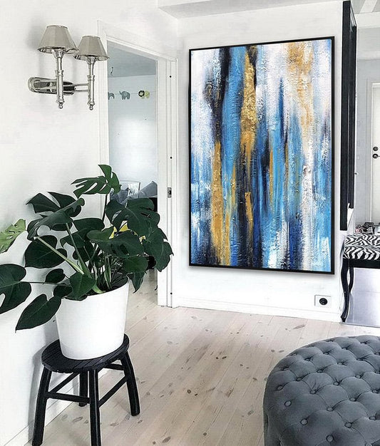 Modern abstract painting on canvas original, large canvas artwork, blue textured painting, large abstract canvas wall art, huge wall art