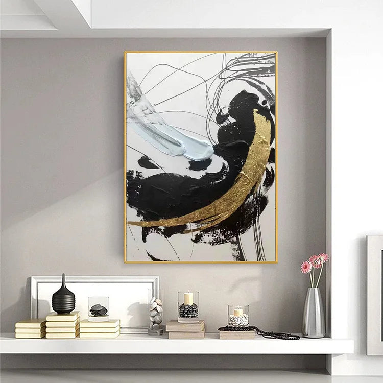 Large abstract painting, abstract canvas art, gold painting, original oil painting, extra large wall art abstract, black and white art
