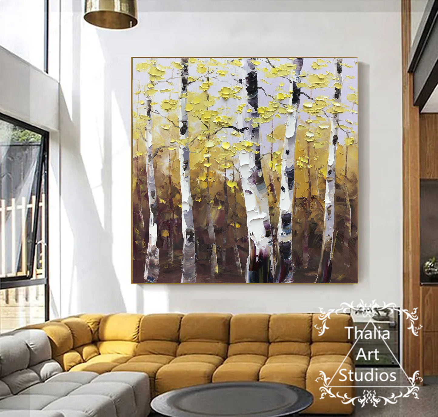 Birch Tree Oil Painting, Original Acrylic Art, Birch Tree Painting On Canvas, Autumn Birch Tree Landscape Painting, Large Living Room Mural