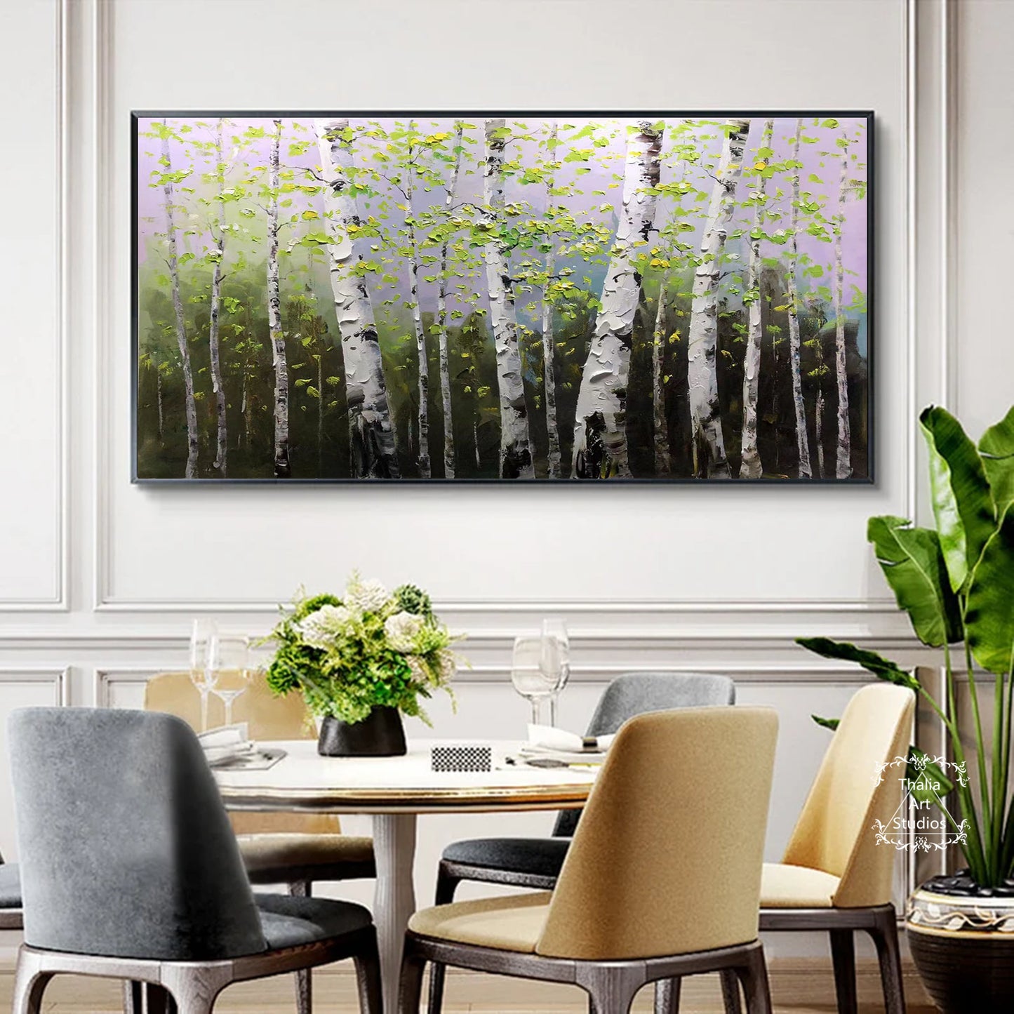 Large Abstract Birch Tree Painting Birch Abstract Painting Landscape Forest Painting Modern Texture Abstract Painting Palette Knife Painting