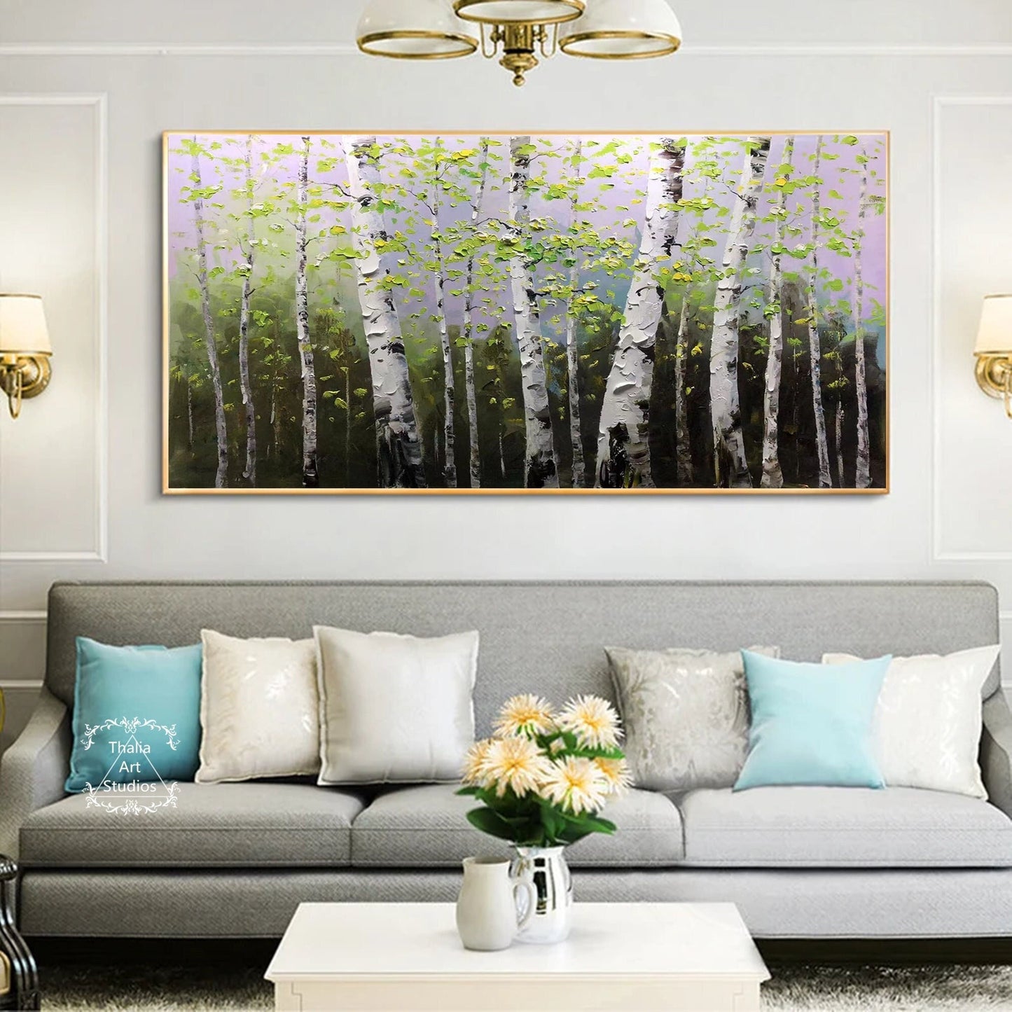 Large Abstract Birch Tree Painting Birch Abstract Painting Landscape Forest Painting Modern Texture Abstract Painting Palette Knife Painting