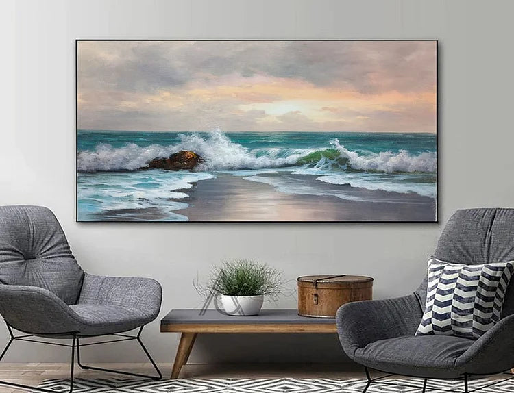 large original green ocean abstract art Big ocean sunset painting Ocean paintings on canvas Original sky painting Ocean art Coastal wall art