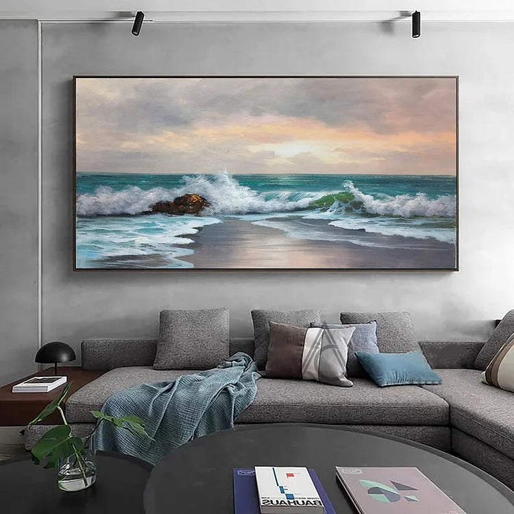 large original green ocean abstract art Big ocean sunset painting Ocean paintings on canvas Original sky painting Ocean art Coastal wall art