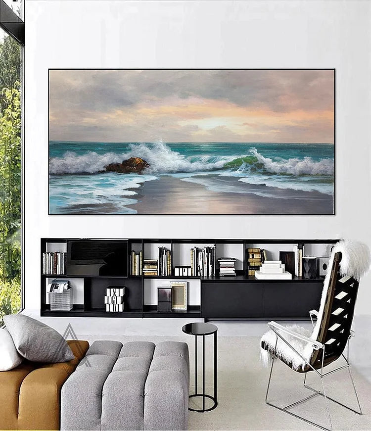 large original green ocean abstract art Big ocean sunset painting Ocean paintings on canvas Original sky painting Ocean art Coastal wall art